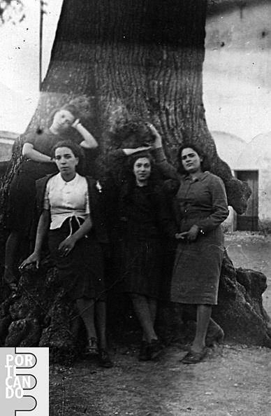 1938 Vincenza Melone con amiche sotto il tiglio di san cesareo