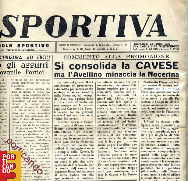 1952 articolo sulla cavese del giornale - la voce sprtita -