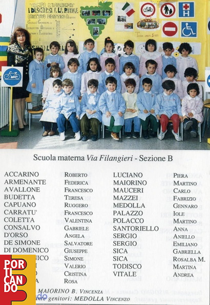 1992 1993 scuola materna via filangieri sezione B maestra Vincenza Maiorino nomi
