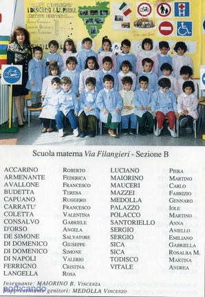 1992 1993 scuola materna via filangieri sezione B maestra Vincenza Maiorino nomi