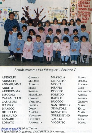 1992 1993 scuola materna via filangieri sezione C maestra Maria Teresa Pizzo nomi